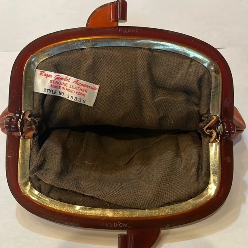 Roger Gimbel Vintage‎ Brown Leather Tortoise Clutch Small Made in Hong Kong